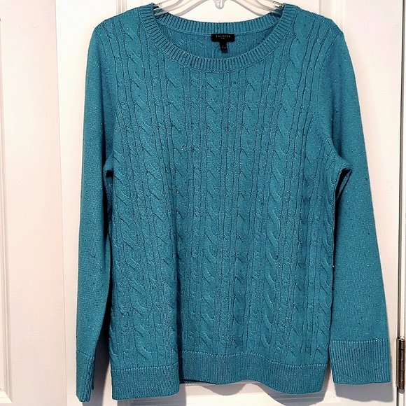 Talbots Plus Cable Knit Sweater Women Sz X Aqua Green Round Neck Long Sleeve-374 - Picture 8 of 9